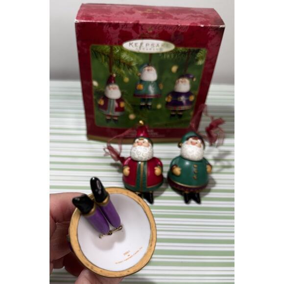 2001 Hallmark Keepsake Ornament Jolly Santa Bells Set of 3 Open Box - Picture 3 of 10